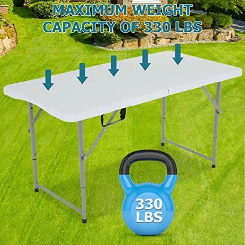 Pazidom 4FT Folding Table, Height Adjustable, Heavy Duty Plastic, 330LBS Capacity | Portable & Fold-in-Half thumbnail 6