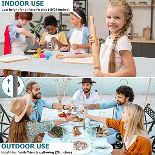Pazidom 4FT Folding Table, Height Adjustable, Heavy Duty Plastic, 330LBS Capacity | Portable & Fold-in-Half thumbnail 4
