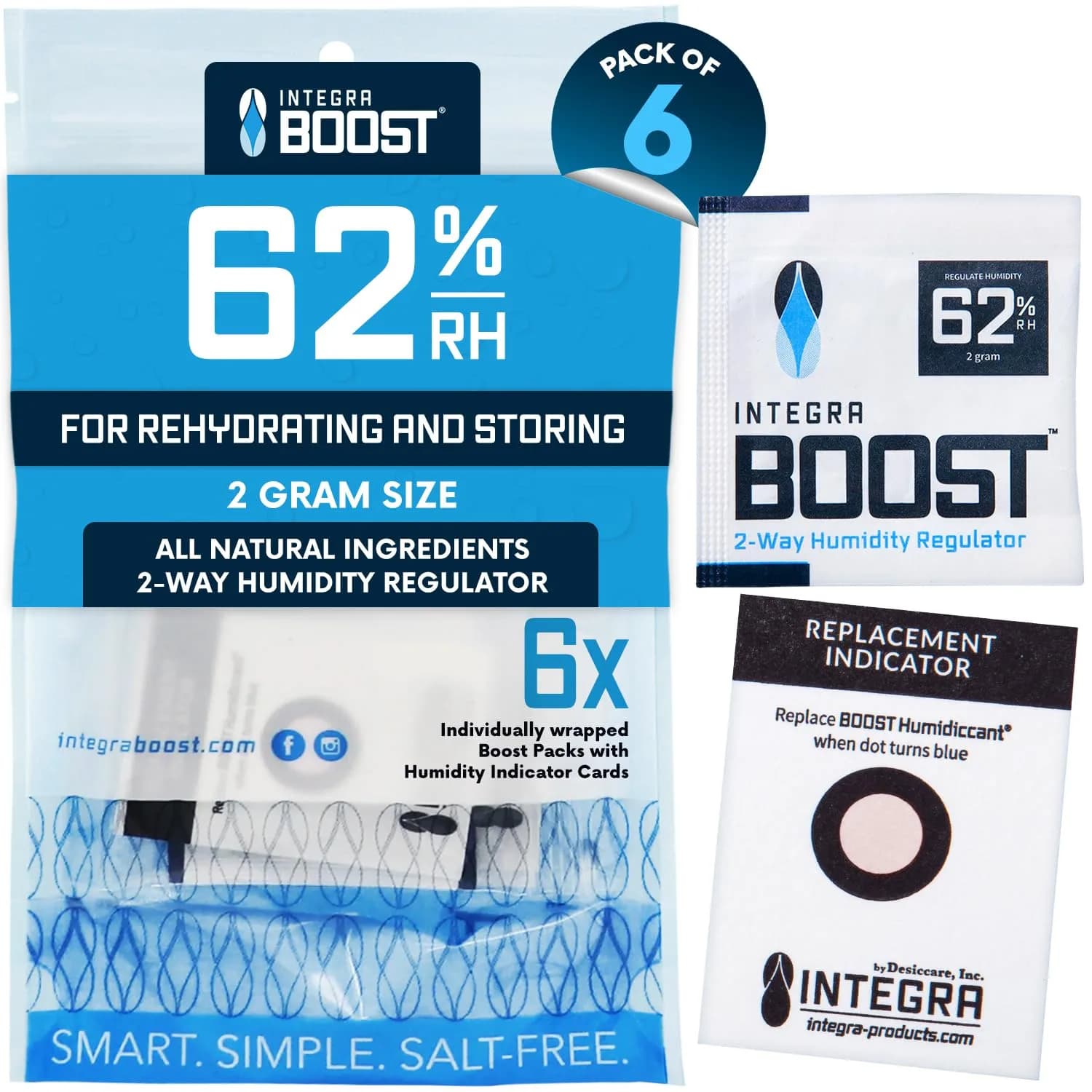 Integra Boost 62% RH 2-Way Humidity Control Pack, 2g | Preserves Freshness & Flavor