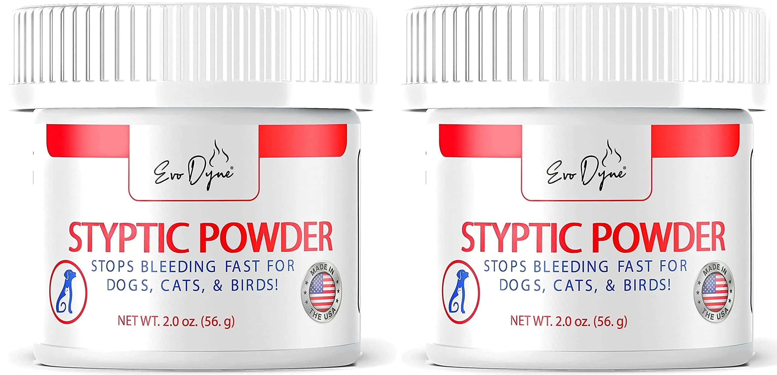 Evo Dyne Styptic Powder 2-Pack 2 oz (56g) for Dogs, Cats & Birds | Fast Bleeding Stop for Pet Nail Trims — Powder