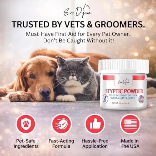 Evo Dyne Styptic Powder 2-Pack 2 oz (56g) for Dogs, Cats & Birds | Fast Bleeding Stop for Pet Nail Trims thumbnail 5