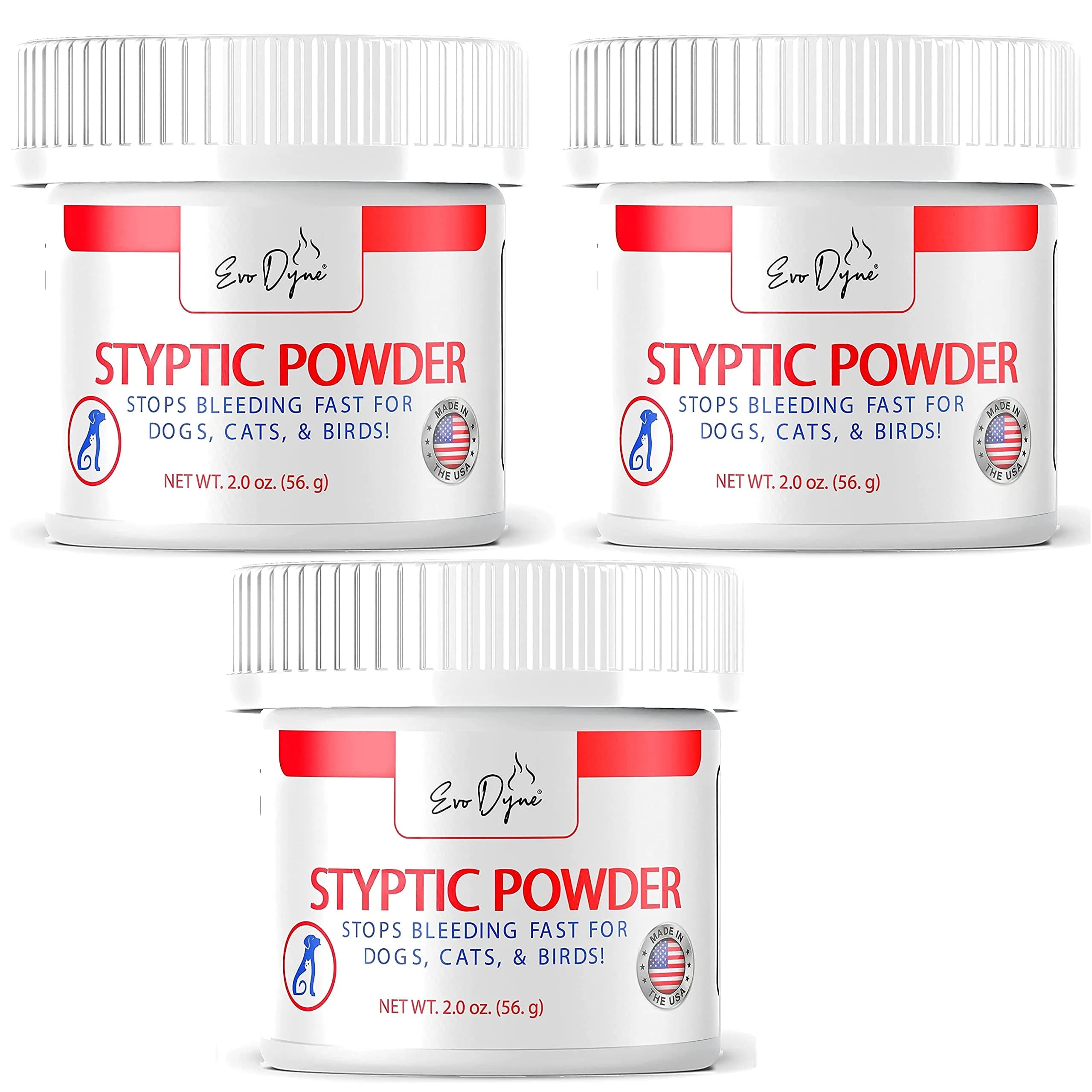 Evo Dyne Styptic Powder 3-Pack 6 oz (170g) for Dogs, Cats & Birds | Fast Bleeding Stop for Grooming Accidents — Powder