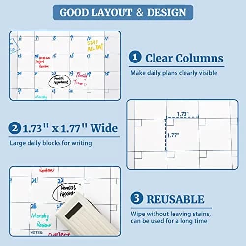 BooQool Large Dry Erase Calendar 37" x 57.9" | Yearly Wall Planner with Notes Section thumbnail 4