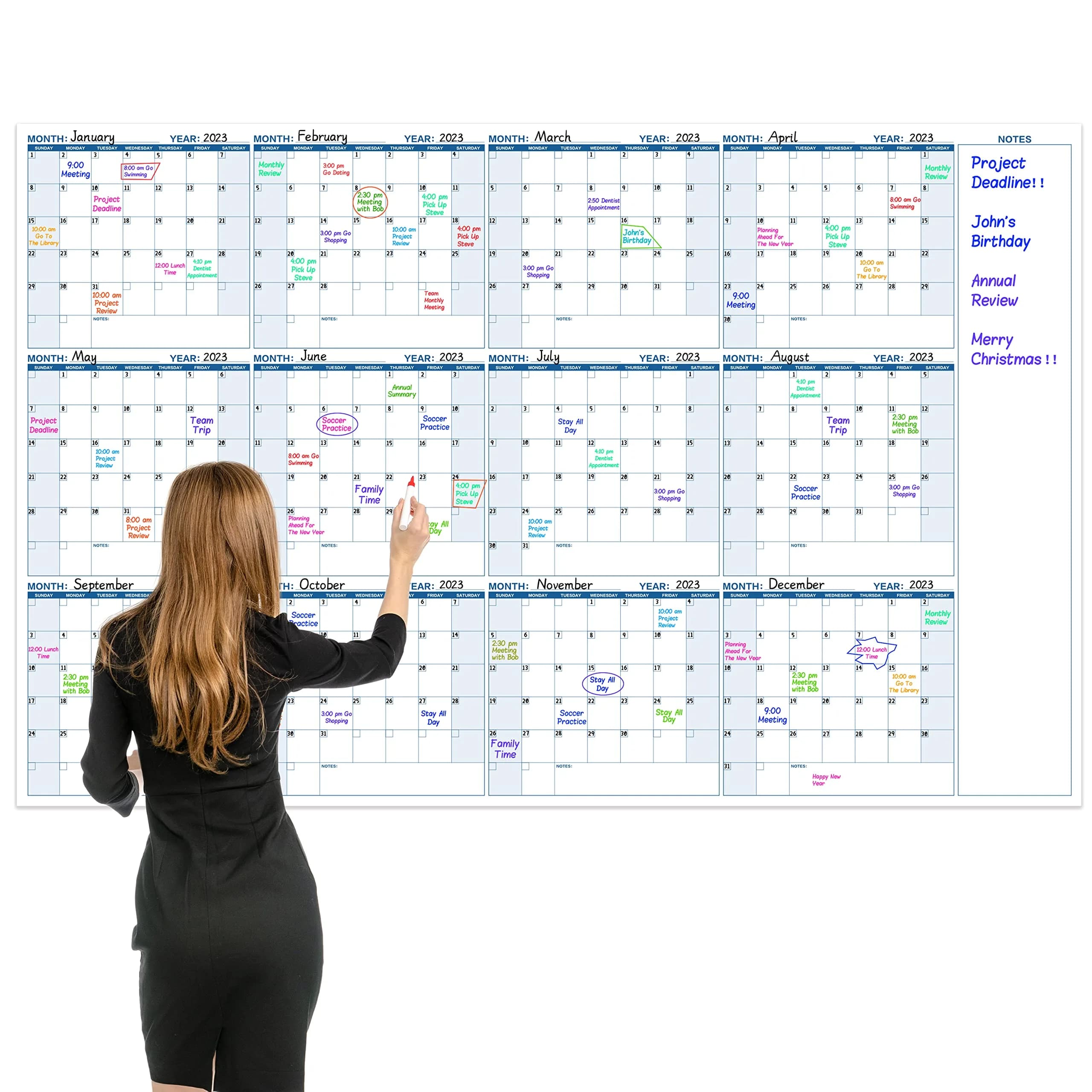 BooQool Large Dry Erase Calendar 37" x 57.9" | Yearly Wall Planner with Notes Section