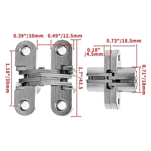 Rierdge 1-3/4" Hidden Hinge Stainless Steel 180 Degree | Frameless Concealed Door Hinge (44mm, 4pcs) thumbnail 2