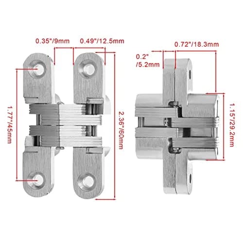 Rierdge Hidden Gate Hinge 2-3/8" Stainless Steel | 180° Invisible Cross Hinge for Frameless Cabinets thumbnail 3