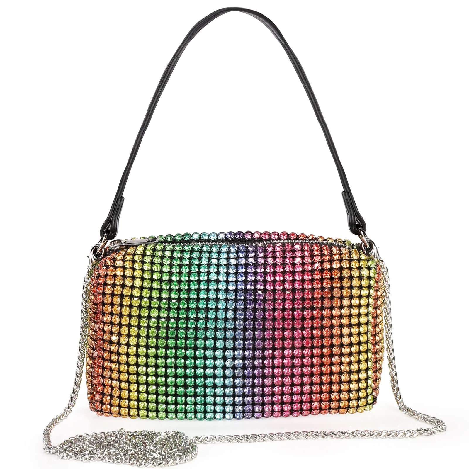 JIAN YA NA King Color Rhinestone Trihedral Clutch Evening Bag 11.3cm x 15.5cm | Bling Zipper Wedding Purse - main product image
