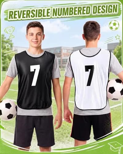 Yahenda 24 Pcs Soccer Pinnies Numbered Vests Large | Reversible Team Practice Jerseys thumbnail 2