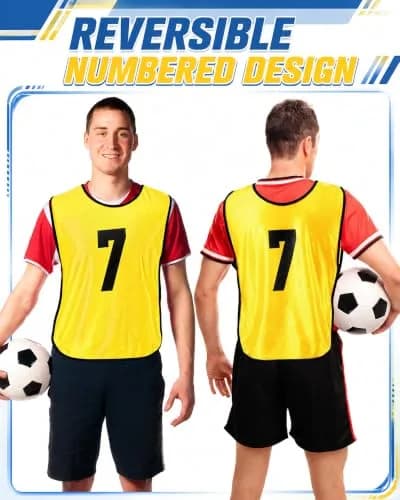 Yahenda 24 Pcs Soccer Pinnies Numbered Vests Large | Reversible Team Jerseys for Sports thumbnail 5