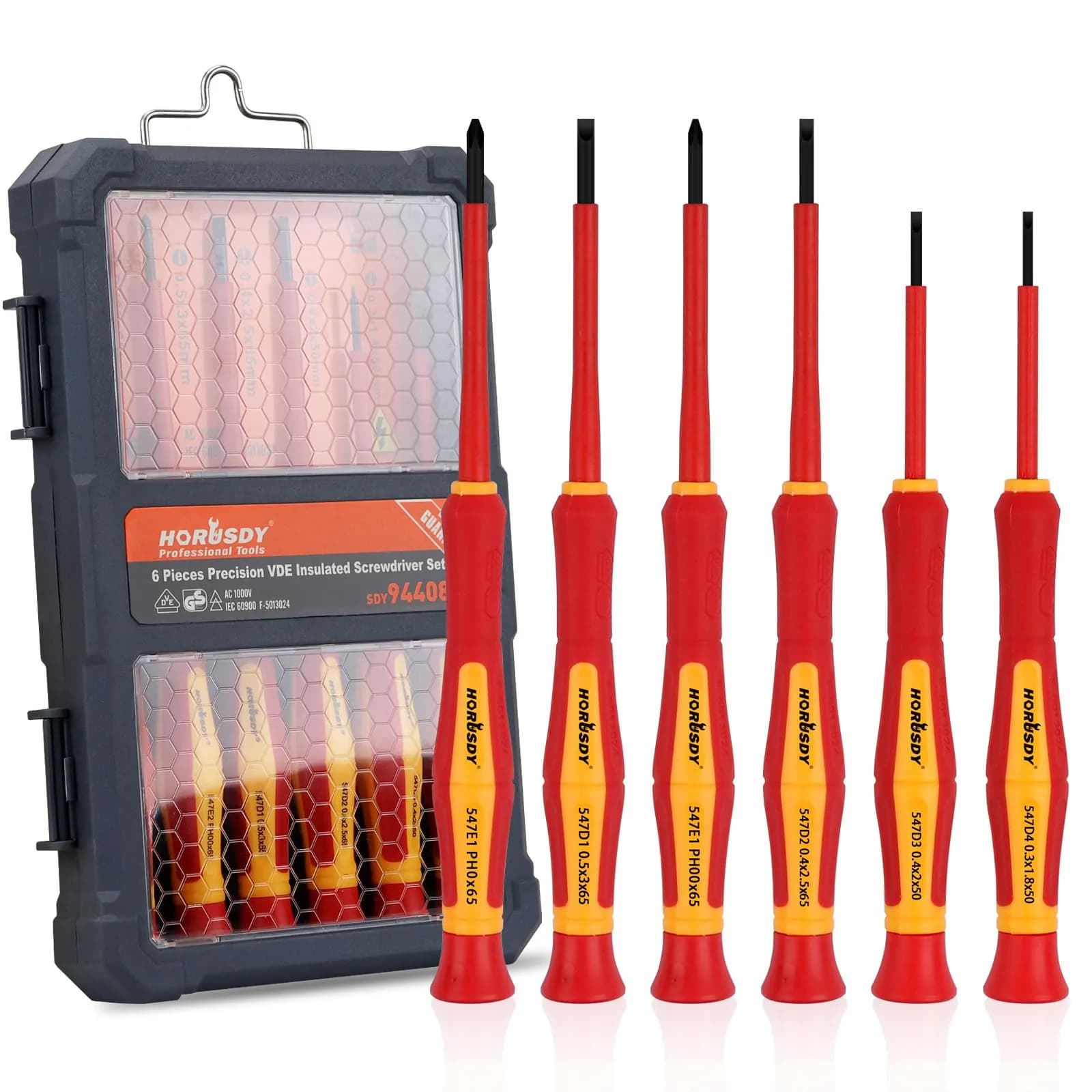 HORUSDY 6-Pieces Magnetic Screwdriver Set, 3 Phillips & 3 Flat Tips, Heat-Treated Cr-V Steel, Black Finish, 75-150mm | Comfort & Precision — Yellow