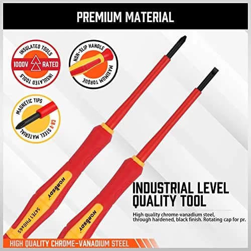 HORUSDY 1000V 6-Piece Mini Insulated Screwdriver Set | Magnetic Tip, Slotted & Phillips, for Electrical & Micro Projects thumbnail 5