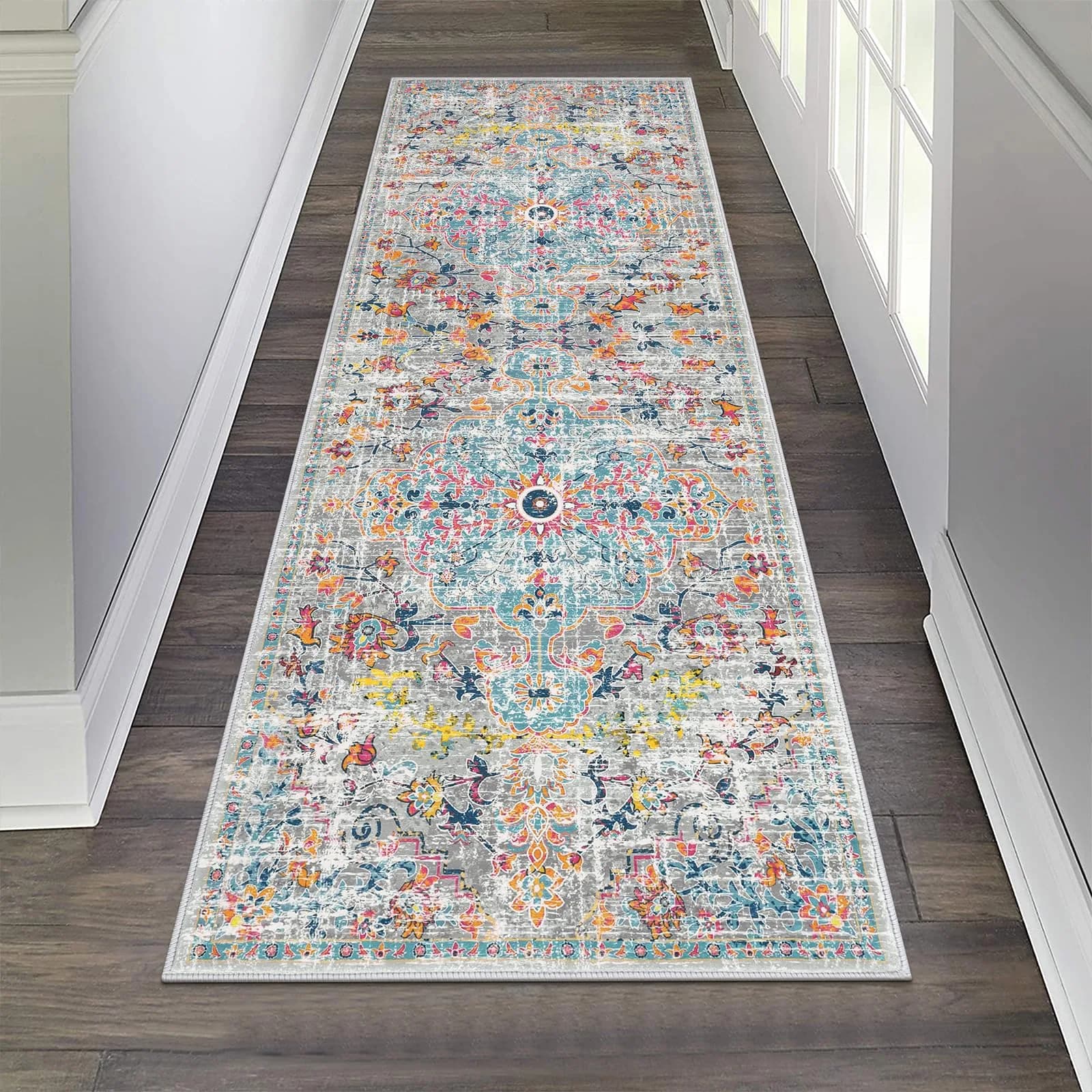 Pauwer Hallway Runner Rug 2x6 | Washable Non Slip Grey Multi (70-120 chars)