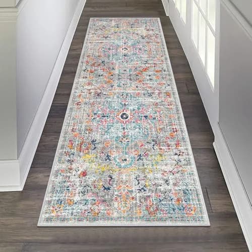 Pauwer Hallway Runner Rug 2x6 | Washable Non Slip Grey Multi (70-120 chars) thumbnail 1