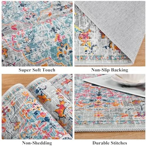 Pauwer Hallway Runner Rug 2x6 | Washable Non Slip Grey Multi (70-120 chars) thumbnail 2