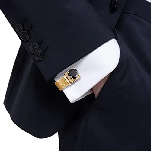 HAWSON Gold Color Black Crystal Flower Cufflinks with Chain | 1.7cm (0.67 Inch) Set of 2 thumbnail 4