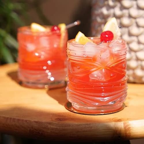 Viski Pacific Tiki Glasses Set of 2 | 12 Oz Tropical Cocktail Tumblers, Clear, Stackable, Unique Tiki Face Design thumbnail 4