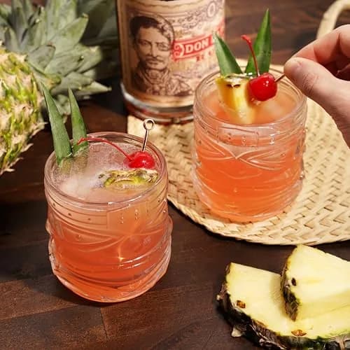 Viski Pacific Tiki Glasses Set of 2 | 12 Oz Tropical Cocktail Tumblers, Clear, Stackable, Unique Tiki Face Design thumbnail 5