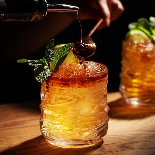 Viski Pacific Tiki Glasses Set of 2 | 12 Oz Tropical Cocktail Tumblers, Clear, Stackable, Unique Tiki Face Design thumbnail 9