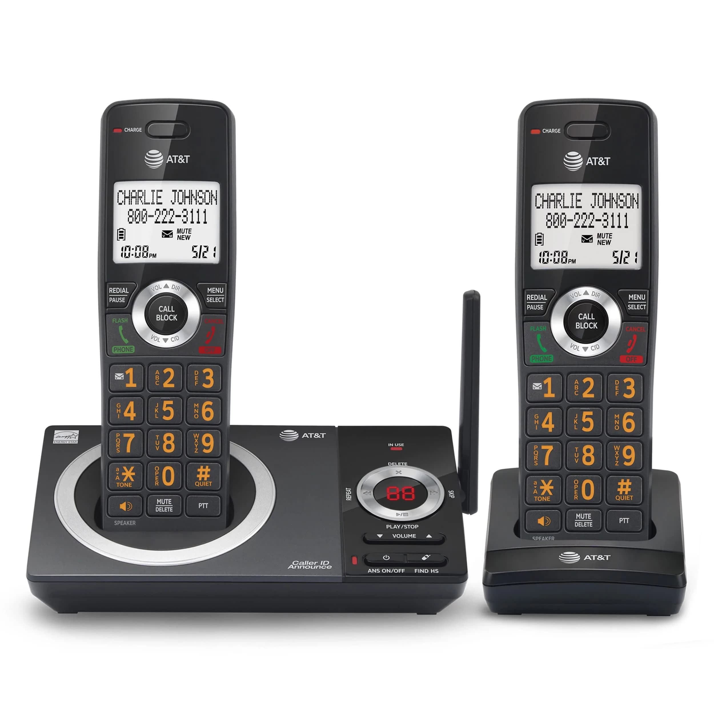 AT&T DECT 6.0 2-Handset Cordless Phone for Home | Long Range & Call Blocker — Black