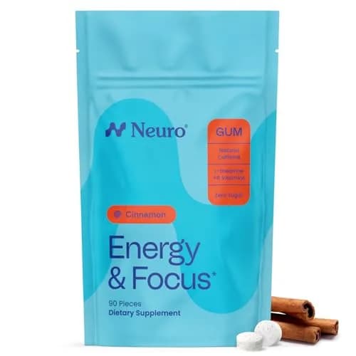 Neuro Energy & Focus Gum, Cinnamon, 90 Count | Sugar-Free Nootropic Supplement with L-Theanine & Natural Caffeine thumbnail 1
