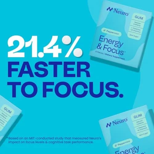 Neuro Energy & Focus Gum, Cinnamon, 90 Count | Sugar-Free Nootropic Supplement with L-Theanine & Natural Caffeine thumbnail 6