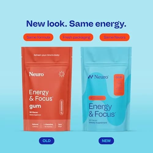 Neuro Energy & Focus Gum, Cinnamon, 90 Count | Sugar-Free Nootropic Supplement with L-Theanine & Natural Caffeine thumbnail 2