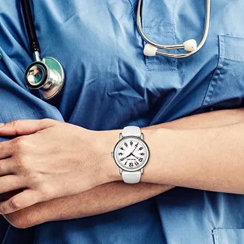 GOLDEN HOUR Waterproof Nurse Watch 38mm White Silicone Band | Easy Read 12/24 Hour Dial, Second Hand, Medical-Style thumbnail 8