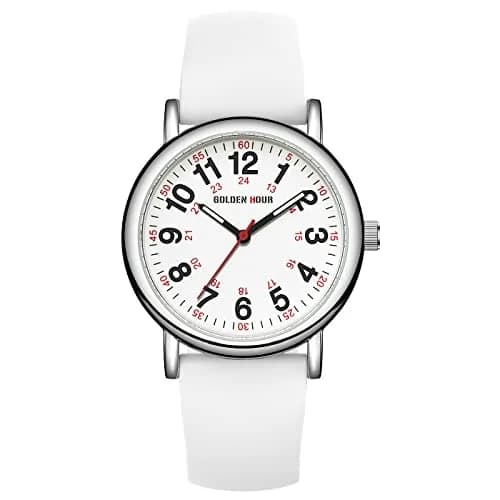 GOLDEN HOUR Waterproof Nurse Watch 38mm White Silicone Band | Easy Read 12/24 Hour Dial, Second Hand, Medical-Style thumbnail 2