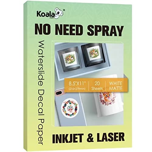 KOALA Matte Waterslide Decal Paper No Need Spray Coating 8.5x11 in White | Compatible with Inkjet & Laser Printers thumbnail 1