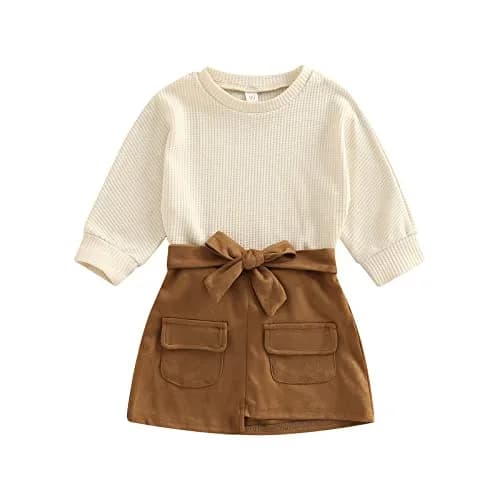 RSRZRCJ Kids Toddler Girl Fall Winter Outfit 3-4T | Long Sleeve Knit Pullover & Mini Skirt thumbnail 1