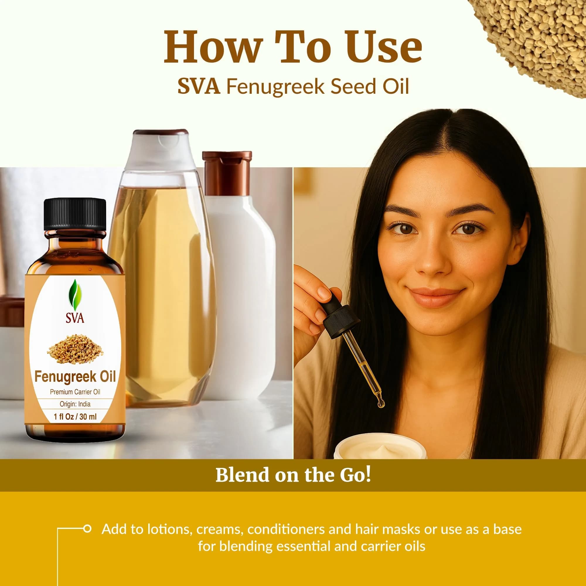 SVA ORGANICS Fenugreek Seed Carrier Oil 30 ml (1 Fl Oz) | USA Imported for Hair & Skin Care - view 6