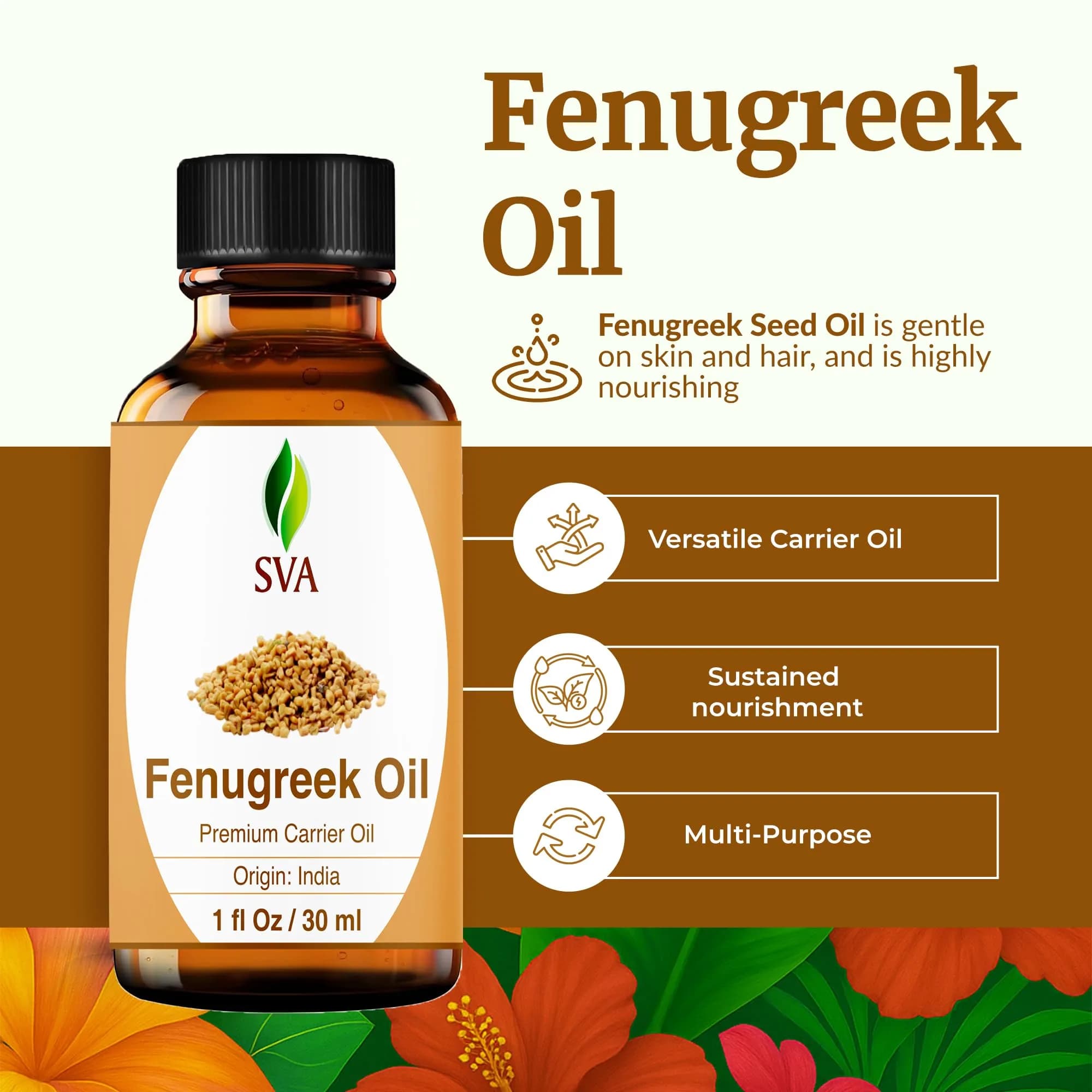 SVA ORGANICS Fenugreek Seed Carrier Oil 30 ml (1 Fl Oz) | USA Imported for Hair & Skin Care - view 2