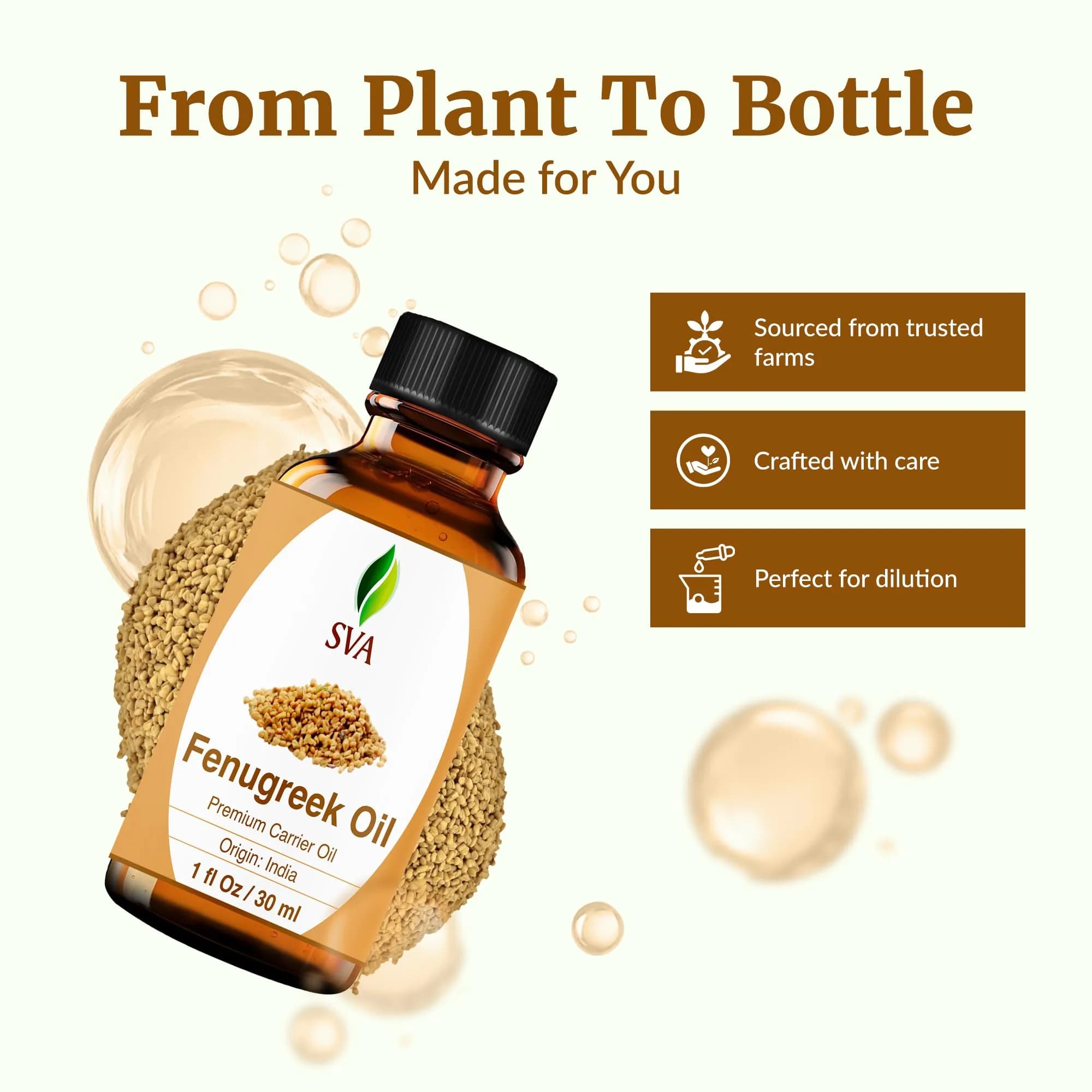 SVA ORGANICS Fenugreek Seed Carrier Oil 30 ml (1 Fl Oz) | USA Imported for Hair & Skin Care - view 4