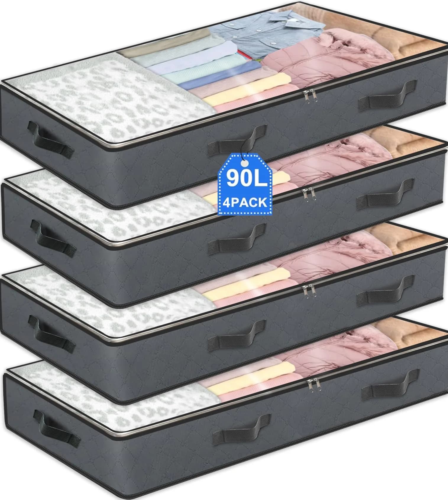 BiCINE 95L Under Bed Storage Containers 4 Pack | 240cm x 127cm x 18cm Foldable Closet Organizers - main product image