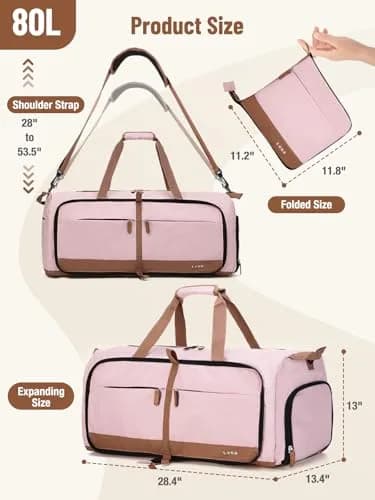 Lekesky Foldable Travel Duffel Bag for Women, 80L | Large Capacity with Shoes & Water-Resistant Design thumbnail 3