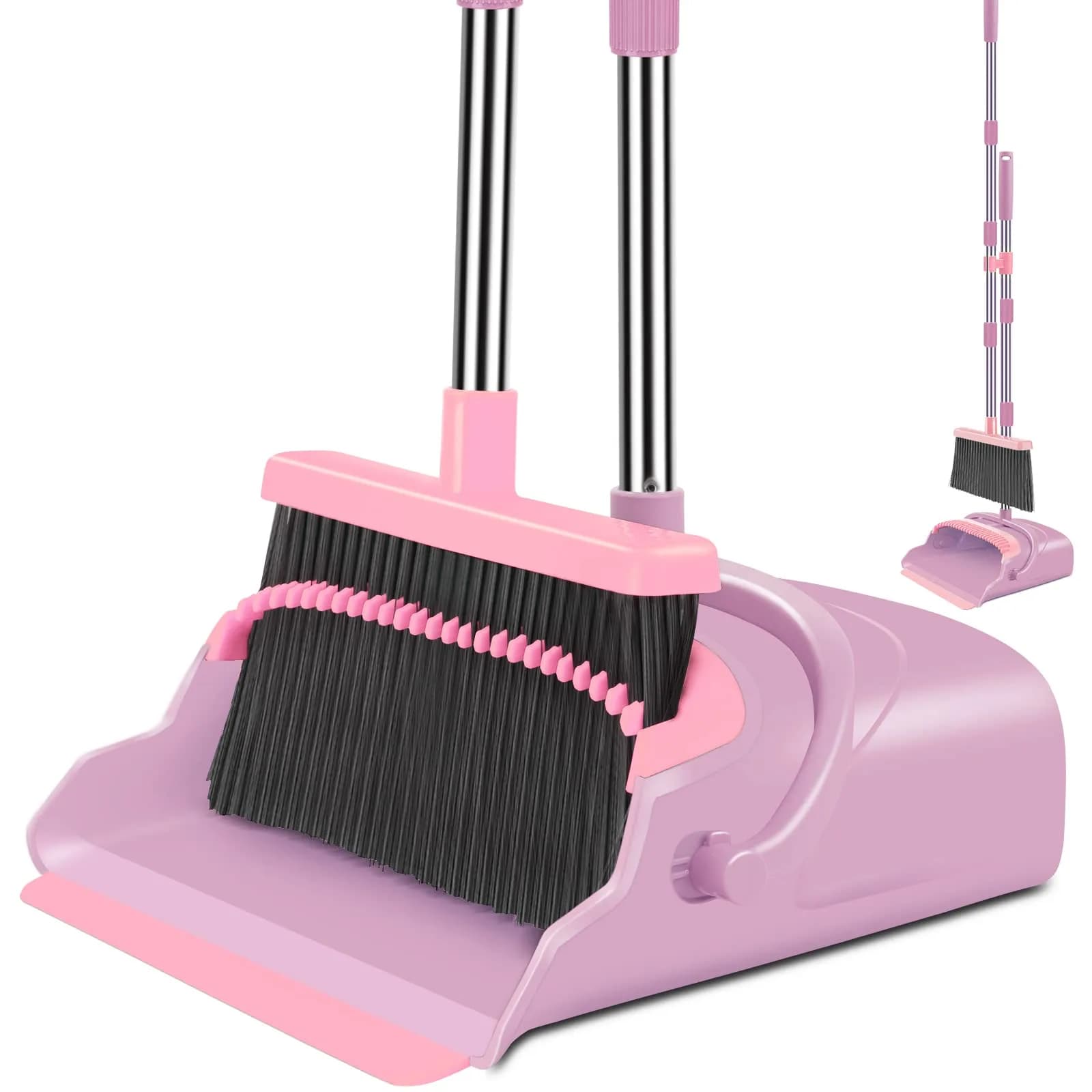 kelamayi Extendable Broom and Dustpan Set Pink | Stand Up Sweeping for Home & Office - main product image