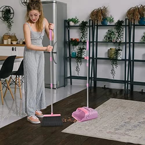 kelamayi Extendable Broom and Dustpan Set Pink | Stand Up Sweeping for Home & Office thumbnail 6