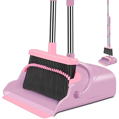 kelamayi Extendable Broom and Dustpan Set Pink | Stand Up Sweeping for Home & Office thumbnail 1