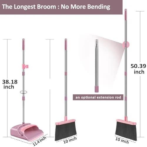 kelamayi Extendable Broom and Dustpan Set Pink | Stand Up Sweeping for Home & Office thumbnail 2