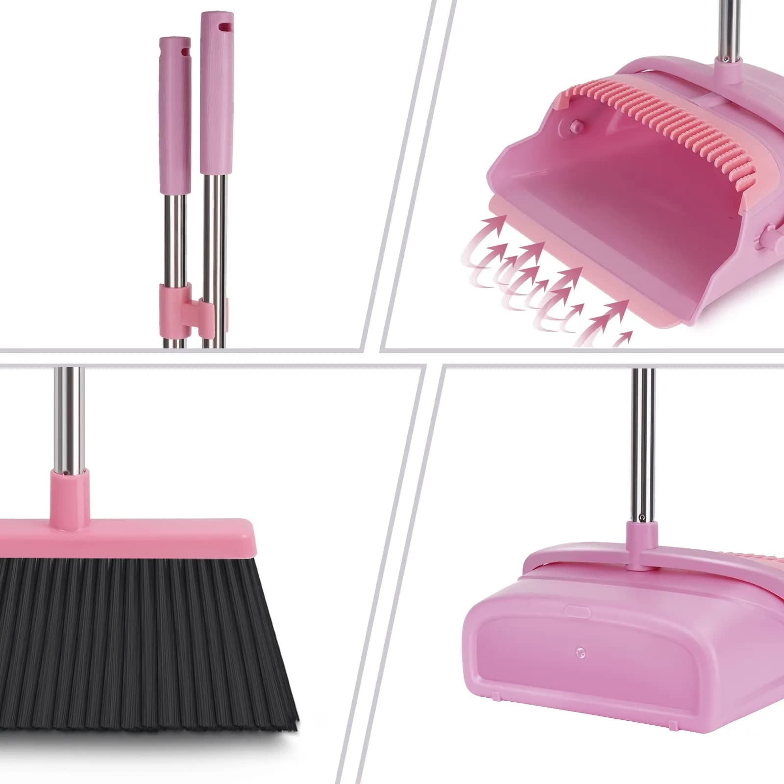 kelamayi Extendable Broom and Dustpan Set Pink | Stand Up Sweeping for Home & Office - view 3