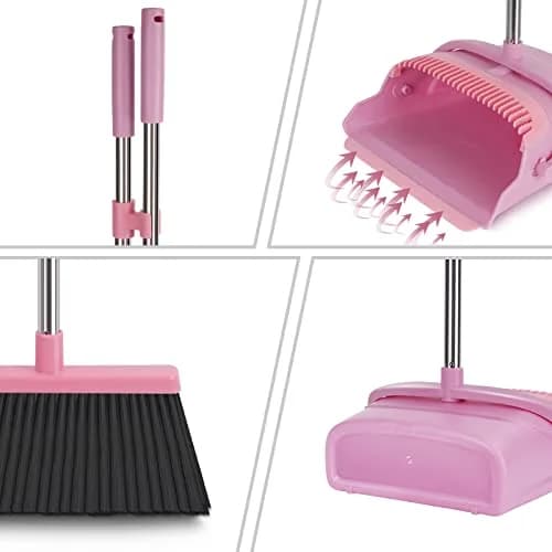 kelamayi Extendable Broom and Dustpan Set Pink | Stand Up Sweeping for Home & Office thumbnail 3