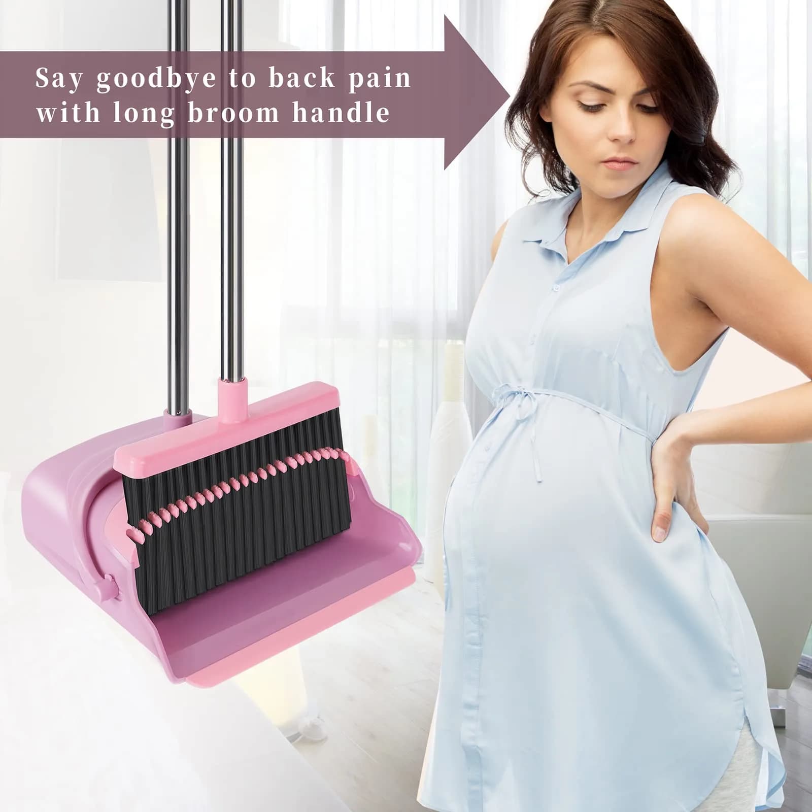 kelamayi Extendable Broom and Dustpan Set Pink | Stand Up Sweeping for Home & Office - view 4