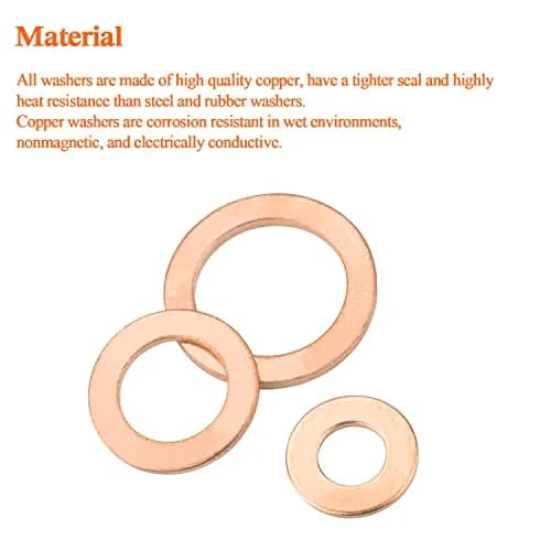 HELIFOUNER M5x9x1.0mm Copper Washers 100 Pieces | Metric Sealing Flat Washers for Fuel & Hydraulic Fittings thumbnail 2