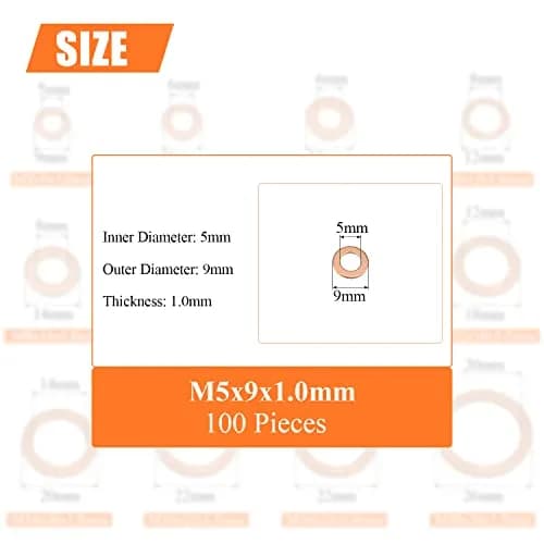 HELIFOUNER M5x9x1.0mm Copper Washers 100 Pieces | Metric Sealing Flat Washers for Fuel & Hydraulic Fittings thumbnail 3