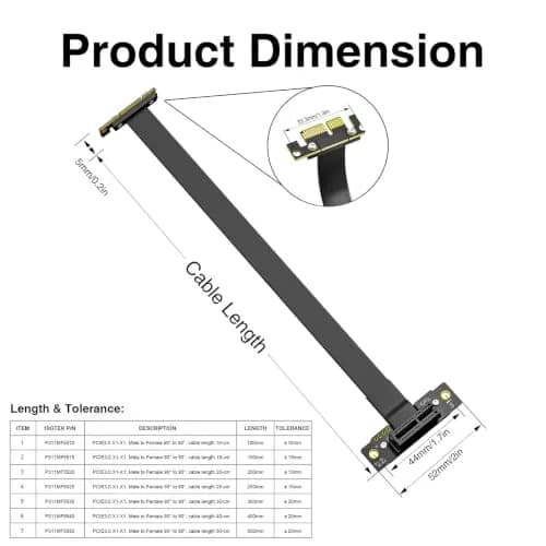 10Gtek PCIe 3.0 Riser Cable X1 to X1 Male-to-Female 90 Degree to 90 Degree 25cm (0.82ft) | Extends PCIe Slot for Graphics Cards and Peripherals thumbnail 5