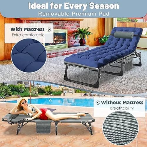 Slsy Folding Camping Cot for Adults | Adjustable 5-Position Portable Bed with Removable Mat thumbnail 5