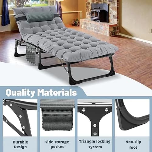 Slsy Folding Camping Cot for Adults | Adjustable 5-Position Portable Bed with Removable Mat thumbnail 6