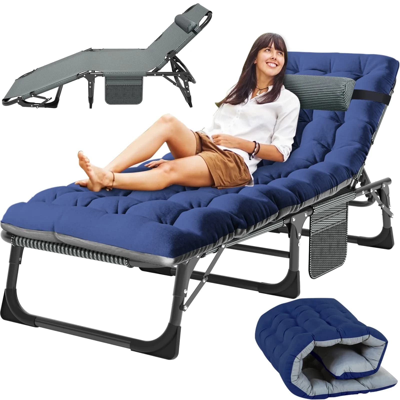 Slsy Folding Camping Cot for Adults | Adjustable 5-Position Portable Bed with Removable Mat