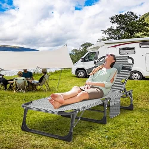 Slsy Folding Camping Cot for Adults | Adjustable 5-Position Portable Bed with Removable Mat thumbnail 2