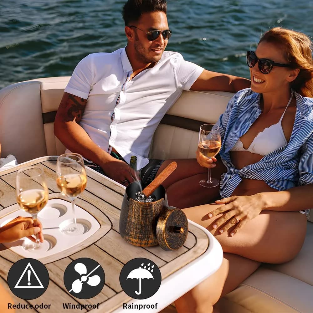 hargtar Outdoor Ashtray with Lid, Bronze Stainless Steel | Windproof & Odorless Tabletop Ashtray - view 5